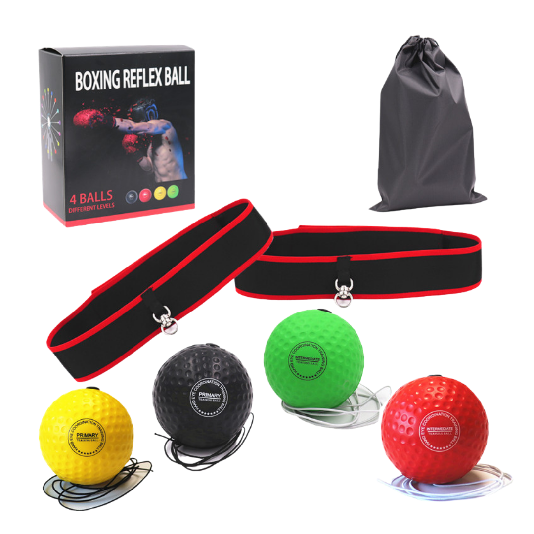 Reflexball-Set für Reaktion & Koordination – 4 Bälle + 2 Stirnbänder + Zubehör