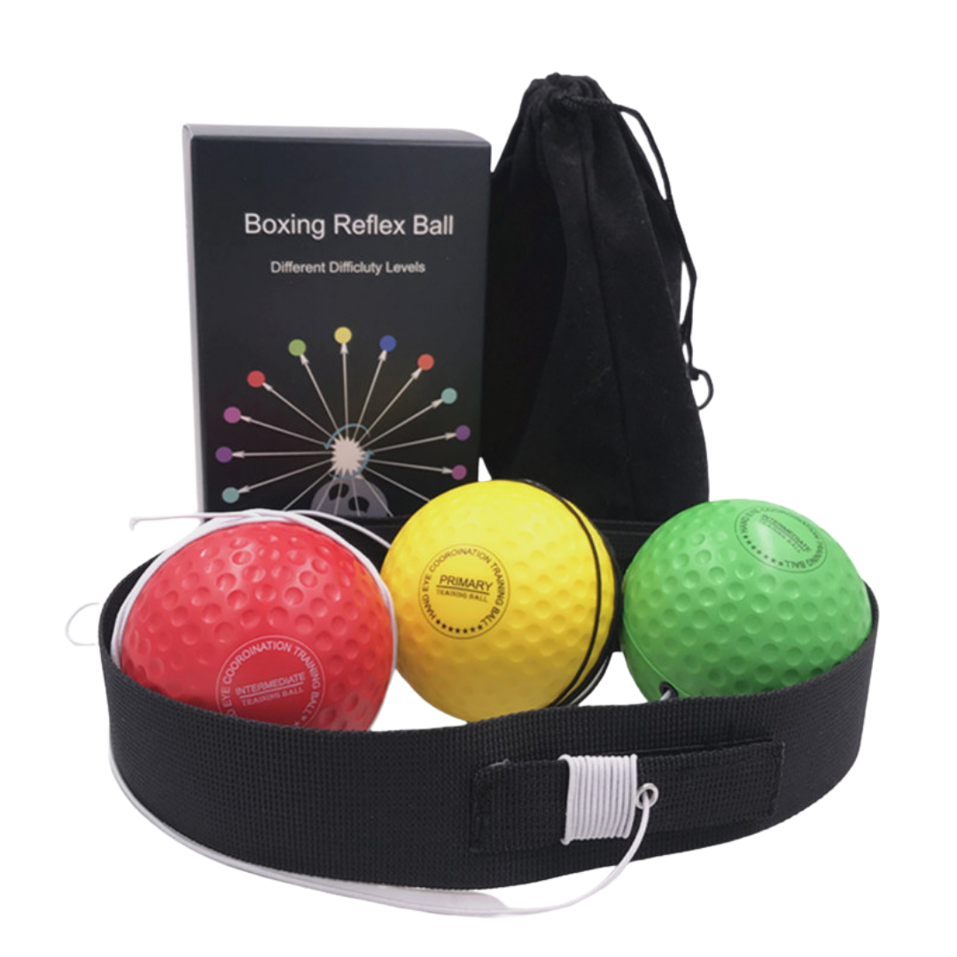 Reflexball-Set für Reaktion & Koordination – 4 Bälle + 2 Stirnbänder + Zubehör